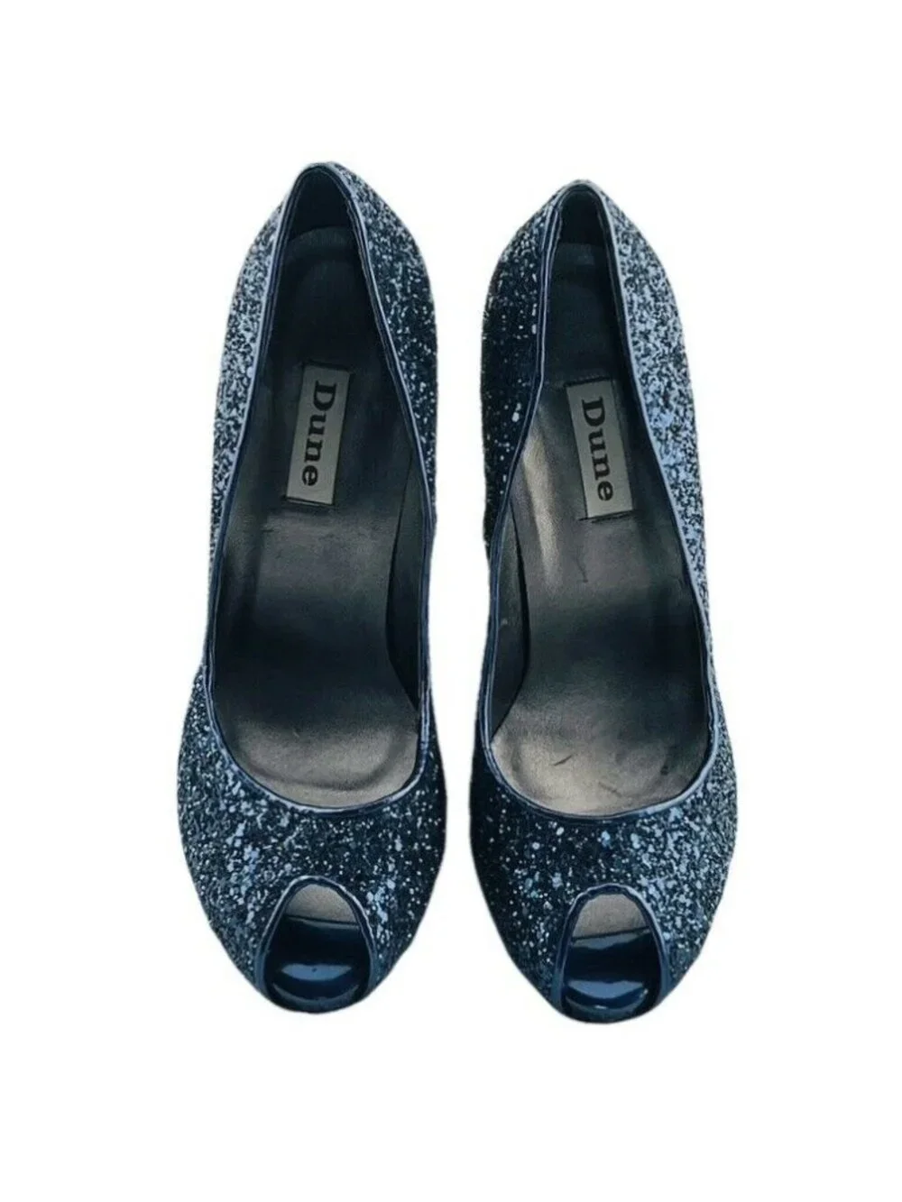 Dune Womens Black Glitter Peep Toe High Heel Pumps Size 39 EU 8.5 US